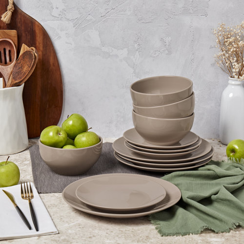 Tabletops Gallery 12 piece Dinnerware Set Gray/Taupe & Reviews Wayfair